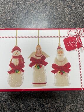 Lenox Cream, Red and Green Holiday Ornament Set - Snowman Angel Santa Trio